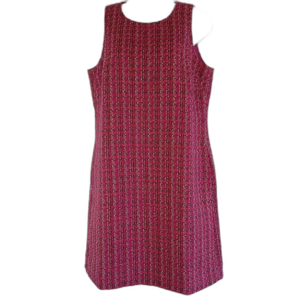 J.Crew Dress Red‎ Sheath Shift Tweed Sleeveless Lined Pink Sz 6